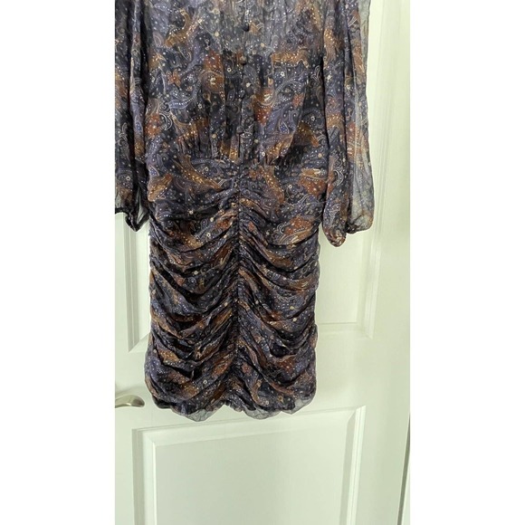 NEW $595 VERONICA BEARD "Kerri" Floral Paisley Silk Chiffon Ruched Mini Dress 10 - Picture 8 of 10